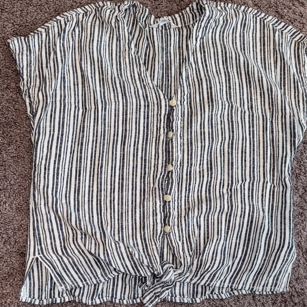 Time and Tru Black and White Striped Top